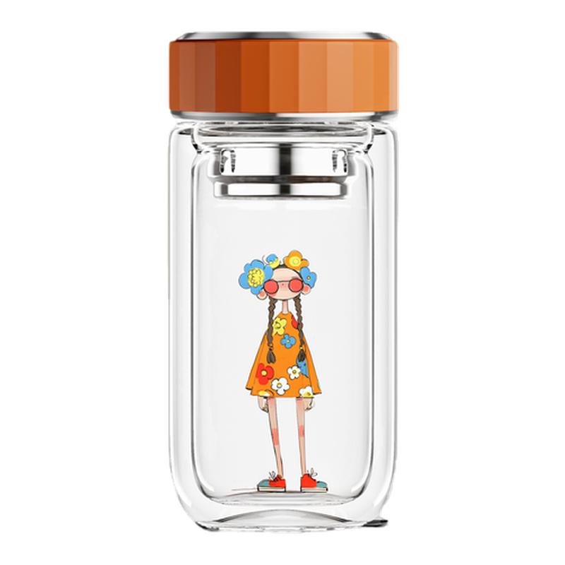 新款皓月双层玻璃水杯3D国潮女