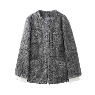 PENNYPENG雾岛织梦法式小香风外套绵羊毛粗花呢气质宽松上衣