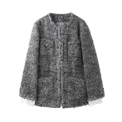 外套绵羊毛粗花呢气质宽松上衣