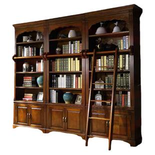 美式乡村组合书柜大书柜书橱书架收纳储物柜文件柜多层实木家具房