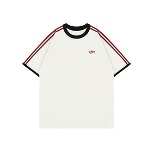 lemanism美式潮流两条杠短袖T恤男2026夏季新款情侣款半袖女上衣