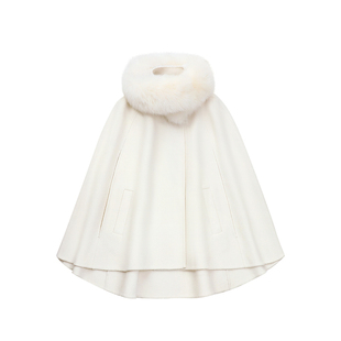 POET WONG【月光斗篷】仙仙 真狐狸毛围脖+100羊毛大衣可拆卸毛领