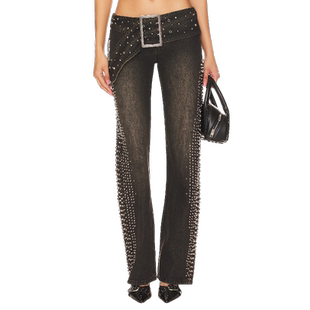 Jaded London低腰牛仔裤柳钉腰带设计宽松直筒长裤废土风REVOLVE