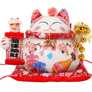 上善若水 招财猫摆件 创意陶瓷存钱储蓄罐店铺收银台开业礼品0447