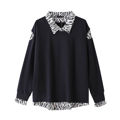 加绒假两件卫衣时髦遮肉设计感潮