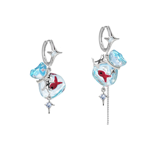 MASW麻秀原创设计喵系列创意金鱼袋子耳钉女小众甜酷个性耳扣耳饰