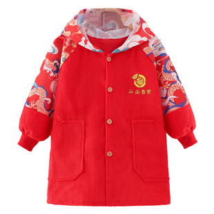 儿童喜庆红色新年服罩衣男童女童过年服拜年服防脏外套耐脏外穿衣