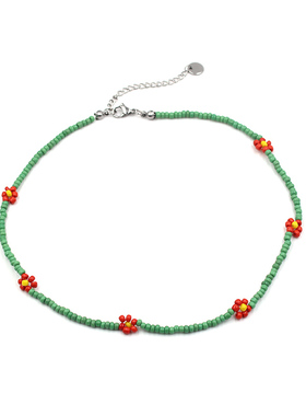 周雨彤同款彩色串珠花朵项链女夏