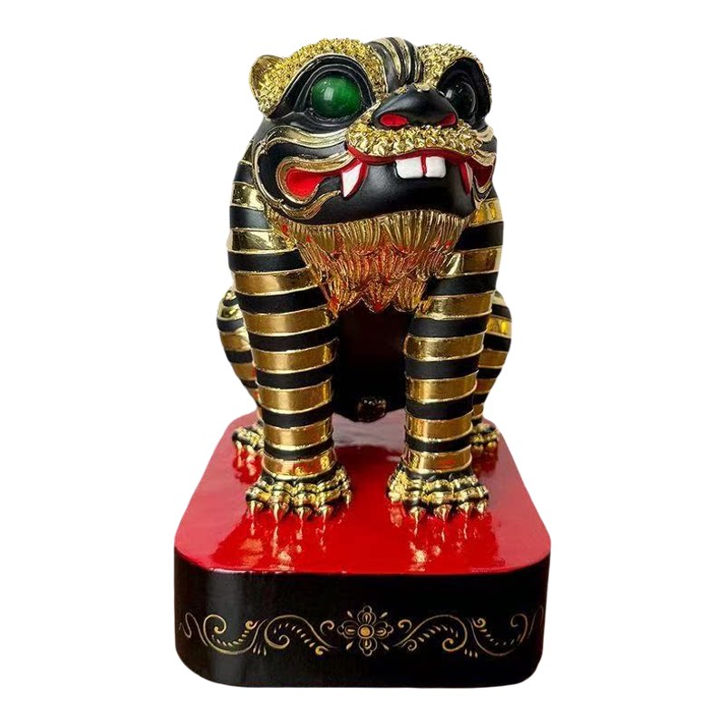 精雕台湾实木金虎将军描金摆件