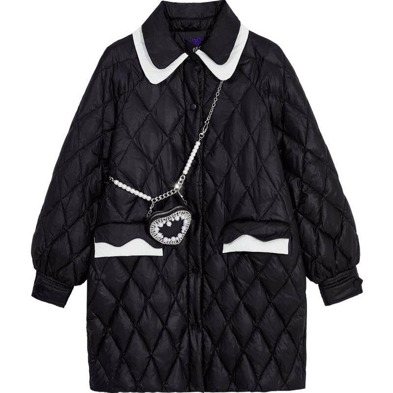 Oece中长款羽绒服冬装新款女复古学院风修身外套