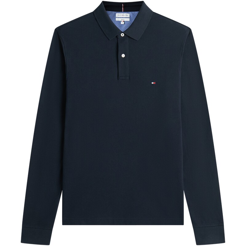 Tommy男装通勤纯色修身长袖POLO