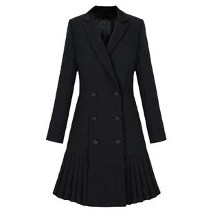 胖mm大码高端职业西装连衣裙女秋200斤显瘦百褶裙中长款西服外套