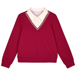 翻领卫衣女春装2026新款春秋爆款洋气正肩女装假两件早春无帽上衣