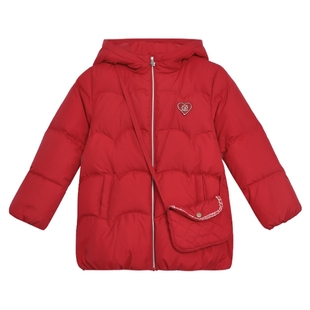POLOWALK童装女童羽绒服2025冬季新款连帽红色中长款保暖外套
