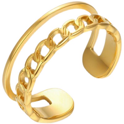 冷淡风金属链条双层叠戴钛钢戒指