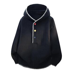 红色费尔岛连帽针织衫男秋冬韩系高级感正肩圣诞毛衣立领套头外套