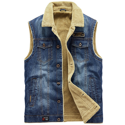 秋冬牛仔背心加厚加绒休闲男马甲