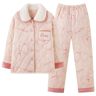 浪莎纯棉夹棉睡衣女士保暖套装