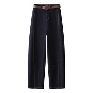 丹宁色牛仔镰刀裤女2025春秋冬季新款加绒加厚后松紧腰休闲弯刀裤