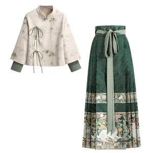 秋冬新款新中式宋制改良茶服汉服盘扣上衣马面裙套装小个子女日常