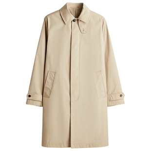 HM男装风衣法式通勤外套外出轻便舒适翻领中长款时尚大衣1262251