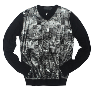 品牌折扣v领金丝绒格子商务休闲男装毛衣弹力修身花式百搭针织衫