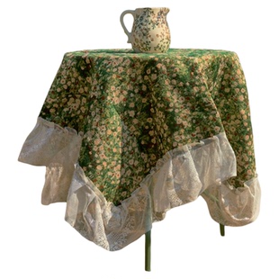 法式田园绿色浪漫餐桌布油画高级感ins风长方形茶几布艺装饰盖布