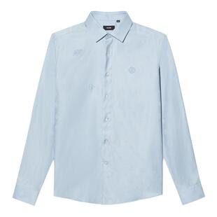 RARE威雅男装奥莱 春夏修身版蓝灰色双R提花长袖衬衫