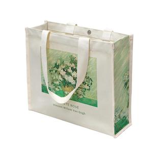 梵高帆布包女上课大学生小众设计感斜挎大容量硬挺通勤单肩手提袋