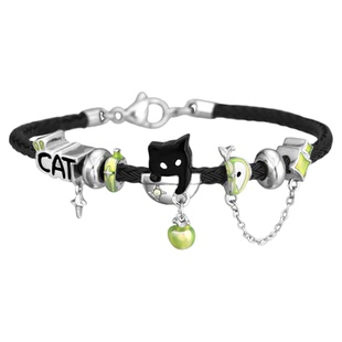 敲可爱！原创黑猫青苹果手绳手链高级感甜酷钢丝绳编编织男女手环