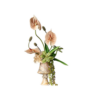 轻奢法式天然玉石高脚花瓶插花架空层样板房客厅茶几餐桌花艺摆件