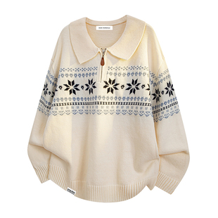 马克华菲费尔岛半拉链毛衣男款秋冬季翻领男士针织衫保暖慵懒风