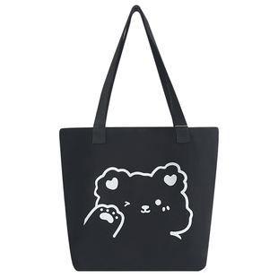 帆布包女2025新款黑色手提袋初中学生拎书布袋上班通勤高级大容量