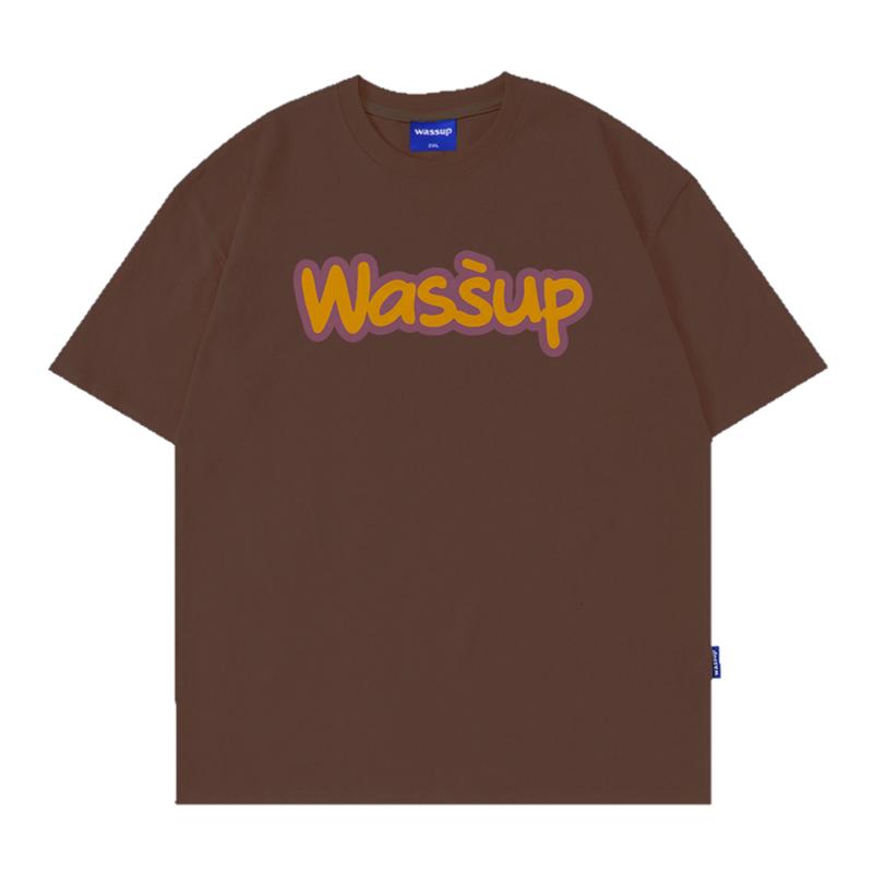 WASSUP美式字母复古t恤短袖男款