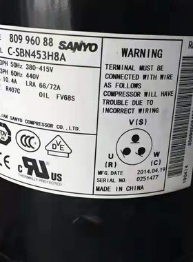 三洋制冷压缩机C-SB303H6A C-SB303H6B C-SB303H6G三相230V 60HZ