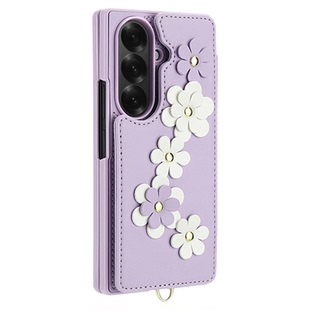 花朵卡包适用三星zfold7折叠屏手机壳带挂绳fold6斜挎FLOD5卡套支架zflod可插卡W24高级fd7零钱包fd6防摔外壳