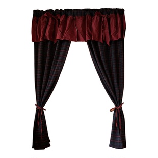 深红寓言英伦格子门帘小窗帘美式复古格子加厚免打孔穿杆