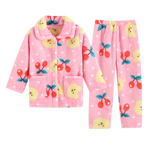 秋冬女童法兰绒睡衣2-3岁女宝宝4儿童套装5女孩6薄款珊瑚绒家居服