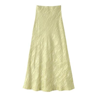 提花醋酸高腰中长款半身裙