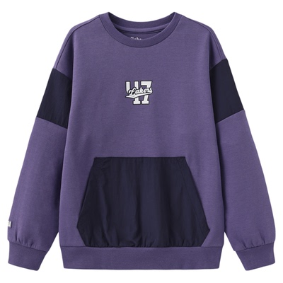 nbakids童装秋冬男女童休闲T恤长袖儿童拼接印花卫衣K243TS003P