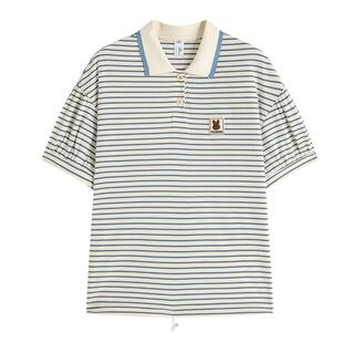 高中生短袖T恤夏季新款少女孩2026初中学生条纹polo衬衫纯棉大童