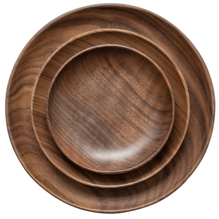 日式黑胡桃木盘子木质托盘圆盘进口实木家用餐具简约茶点心水果盘