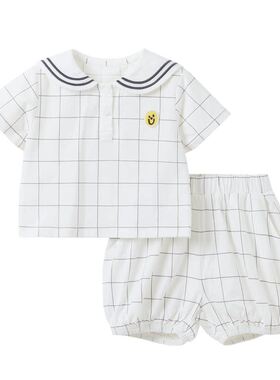 papa爬爬夏季宝宝套装男女海军领