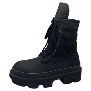 Rick RO马丁靴厚底布面新款全黑色暗黑先锋设计师走秀款街头靴子