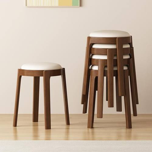 便叠软包皮凳子客厅创意圆凳椅实木小板凳家用梳妆凳餐桌凳风车椅