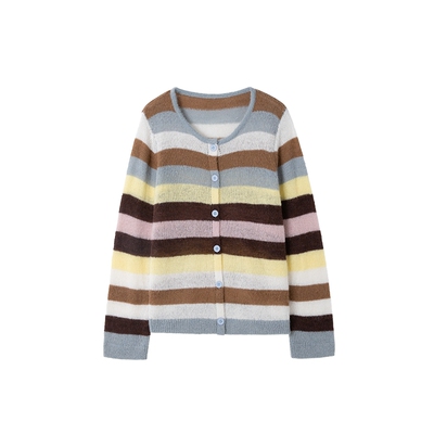 时然大码撞色条纹针织衫