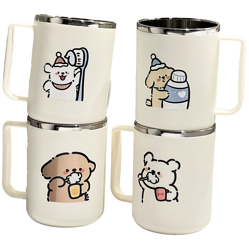 304不锈钢洗漱口杯防霉刷牙杯子带手柄高颜值2025新款可爱情侣杯