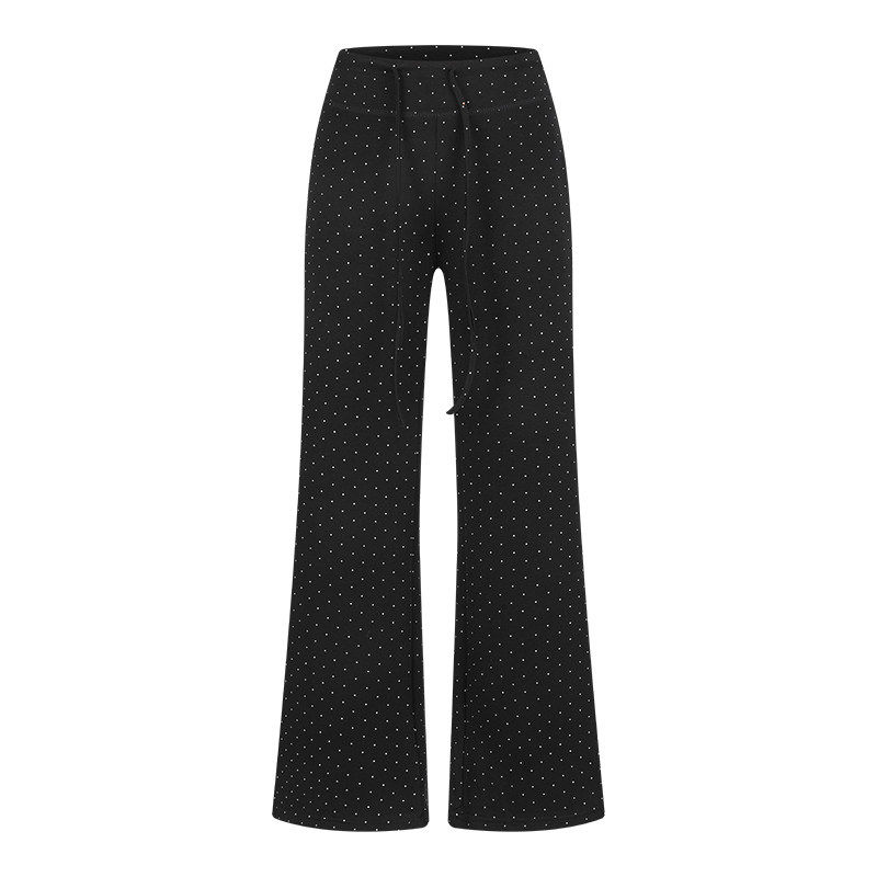 MosesQueen魔西女王波点休闲运动卫裤高腰垂感显瘦直筒宽松阔腿裤