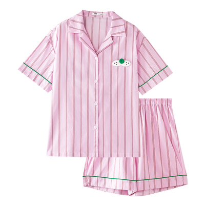 yso【酷猫系列】睡衣女夏棉情侣套装男女条纹气质休闲简约家居服B