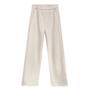 人字纹加绒裤子女冬季2025新款高腰直筒含羊毛混纺窄版毛呢阔腿裤